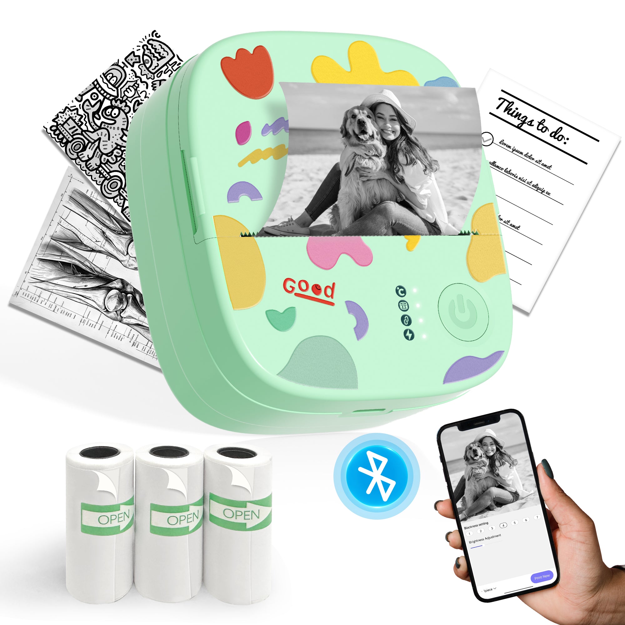 XenGro AHM2 Mini Sticker Printer for Kids – Portable Bluetooth Thermal Printer for Creative Crafts, Journals & Fun DIY Gifts