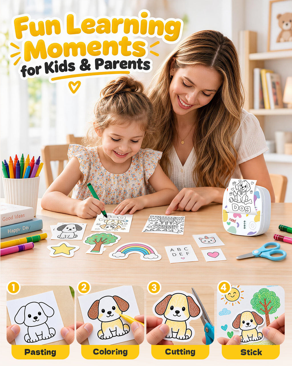 XenGro AHM2 Mini Sticker Printer for Kids – Portable Bluetooth Thermal Printer for Creative Crafts, Journals & Fun DIY Gifts