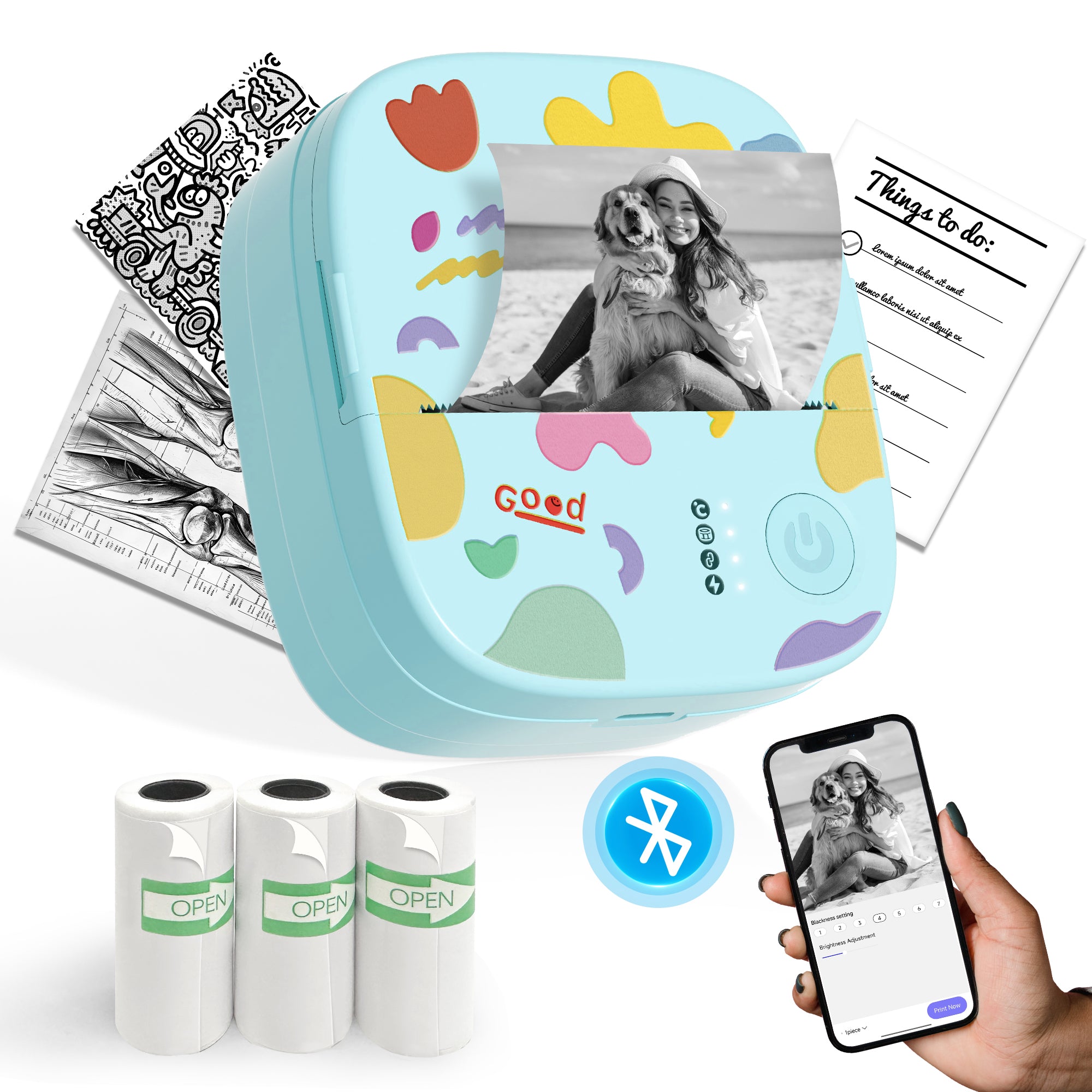 XenGro AHM2 Mini Sticker Printer for Kids – Portable Bluetooth Thermal Printer for Creative Crafts, Journals & Fun DIY Gifts