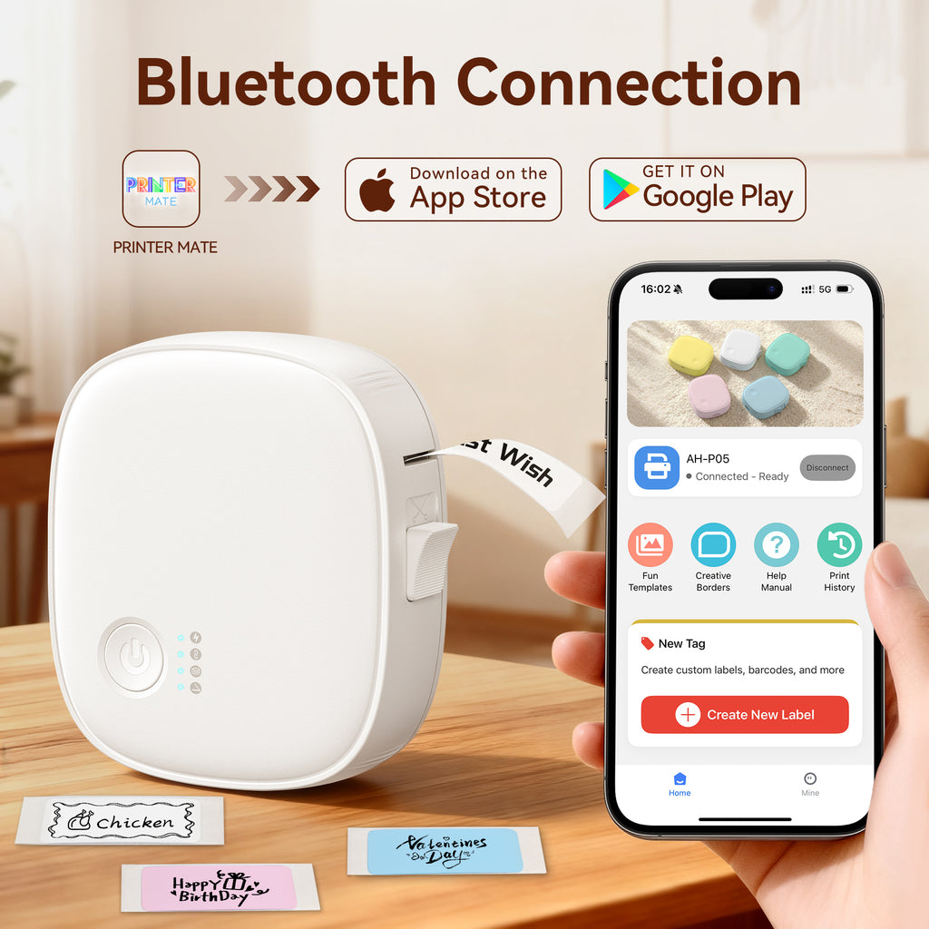 XENGRO mini label printer with wireless Bluetooth connection