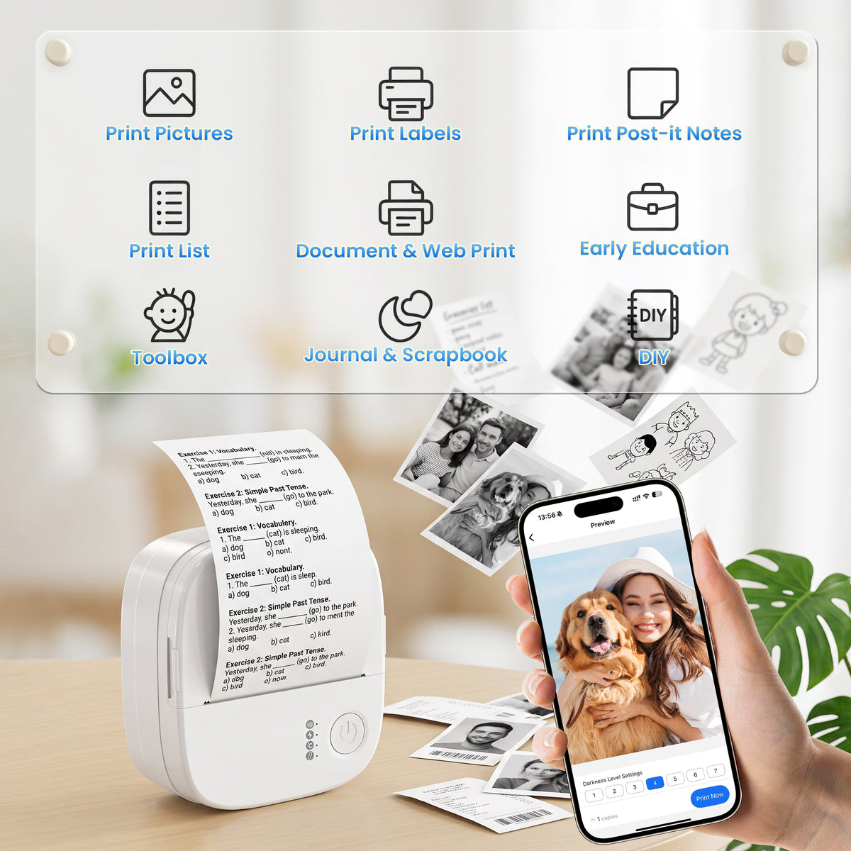 XenGro AHM3 Mini Sticker Printer for Kids – Portable Bluetooth Thermal Printer