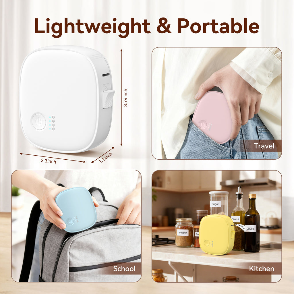 XenGro AH-P05 Mini Label Maker compact and lightweight portable thermal printer designed for printing labels anytime, anywhere.