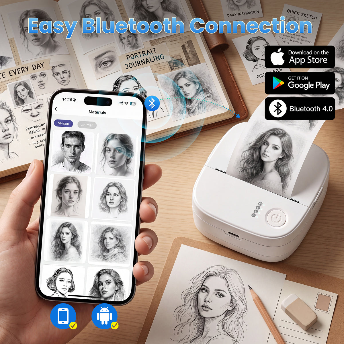 XenGro AHM3 Mini Sticker Printer for Kids – Portable Bluetooth Thermal Printer