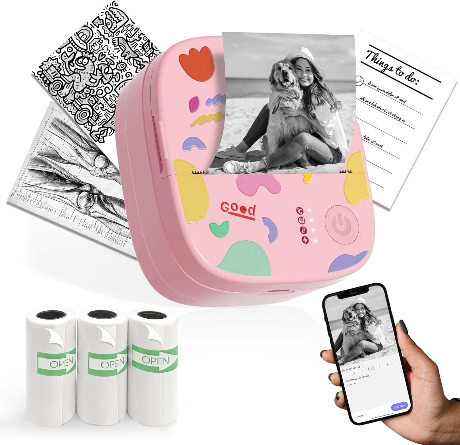 XenGro AHM2 Mini Sticker Printer for Kids – Portable Bluetooth Thermal Printer for Creative Crafts, Journals & Fun DIY Gifts
